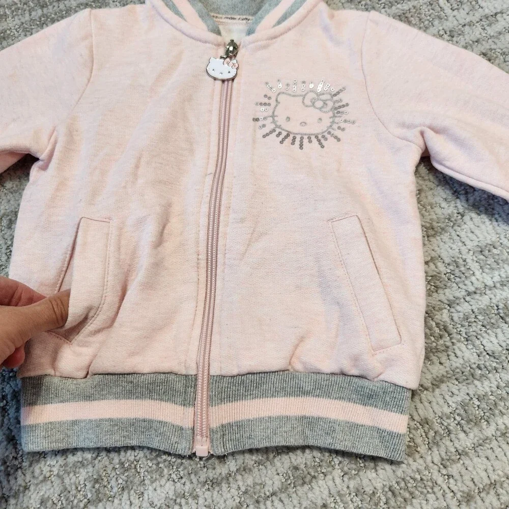 Hello Kitty toddler girls lightweight full zip jacket pink gray size 4